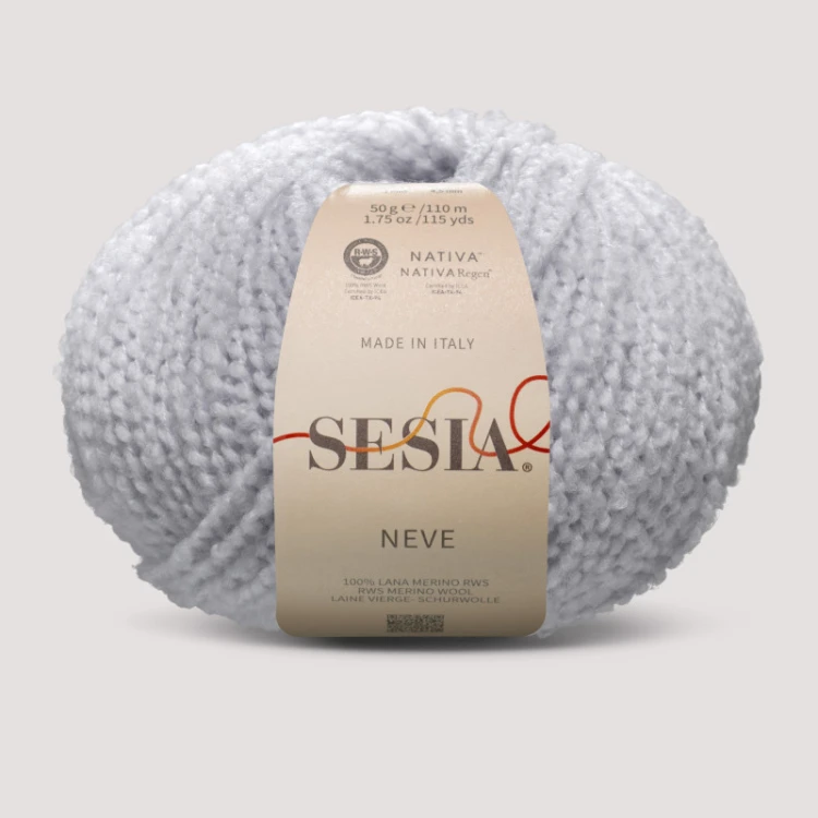 Neve Sesia – puszysta strukturalna włóczka ze 100% merino kolor jasny szary 1752