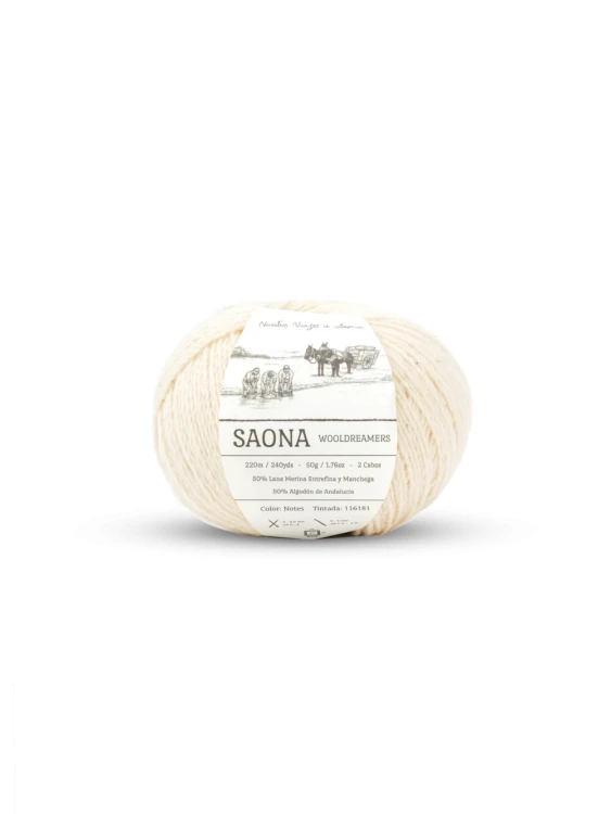 Saona Wooldreamers - włóczka z lokalnej hiszpańskiej wełny i bawełny z Andaluzji 50 g 220 m kolor Notes