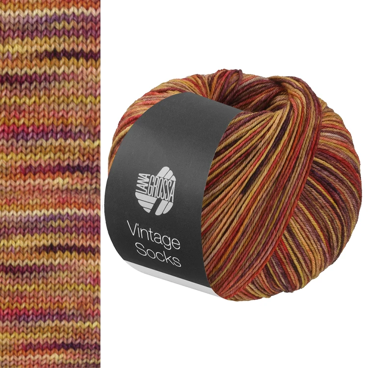 włóczka Lana Grossa Vintage Socks Multi kolor 1053 - wanilia musztarda ochra czerwień