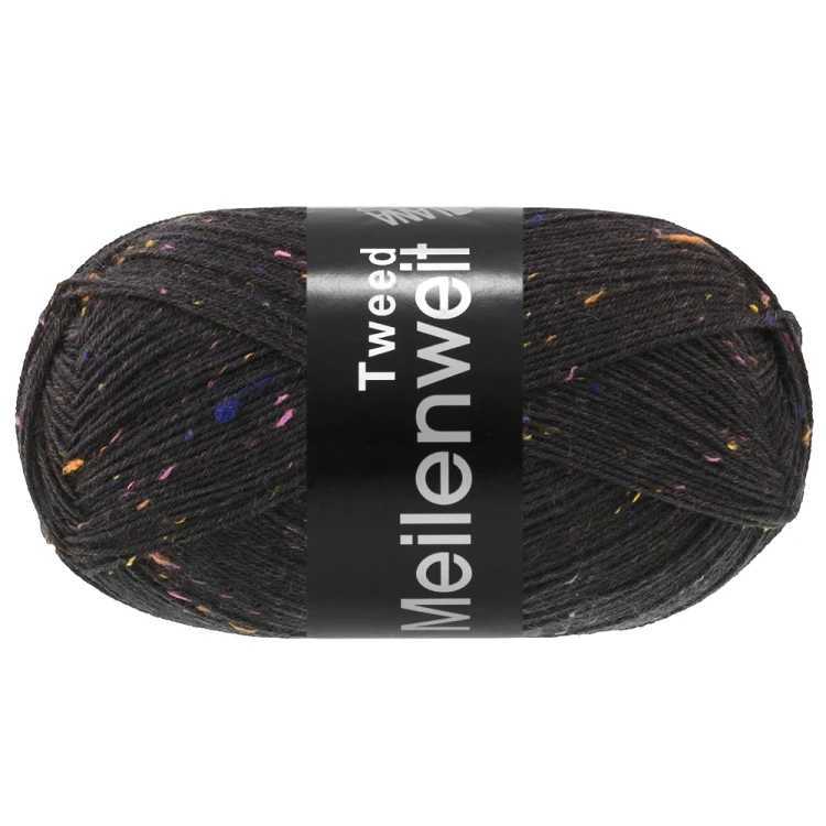 Meilenweit 100 Tweed Lana Grossa 186 włóczka w kolorze czarnym z efektem kolorowego tweedu
