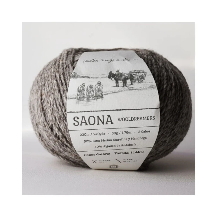 Saona Wooldreamers - włóczka z lokalnej hiszpańskiej wełny i bawełny z Andaluzji 50 g 220 m kolor Guthrie