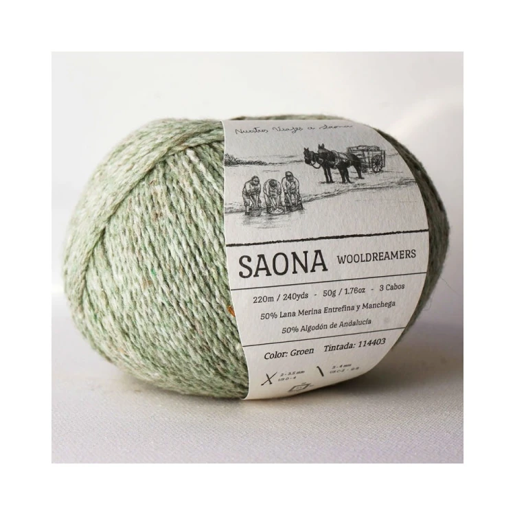 Saona Wooldreamers - włóczka z lokalnej hiszpańskiej wełny i bawełny z Andaluzji 50 g 220 m kolor Groen