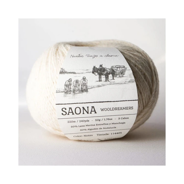 Saona Wooldreamers - włóczka z lokalnej hiszpańskiej wełny i bawełny z Andaluzji 50 g 220 m kolor Notes