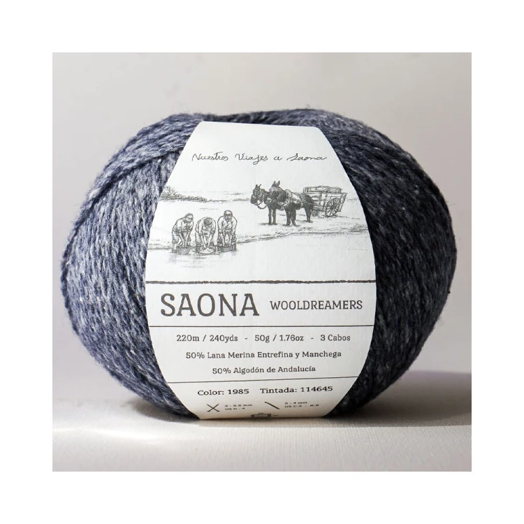 Saona Wooldreamers - włóczka z lokalnej hiszpańskiej wełny i bawełny z Andaluzji 50 g 220 m kolor 1985